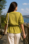 Women's Pistachio Green Baby Collar Blouse with Elastic Waist and Sleeves Arm-26Y001101 - 2