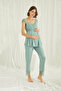 Lace Front Buttoned Maternity 3-Piece Pajama Set, Aqua Green Stylish Maternity Combination, Transparent Guipure Detailed 3-Piece Pajama Robe. - 5