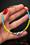 Bym3611 Evil Eye Detailed Yellow Blue Beaded Adjustable Women's Anklet - 2