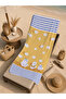 Mustard Yellow Blue Striped Cute Duck and Cloud Patterned 70X150 Beach Towel - Cotton Bath Towel - 5