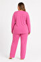 Plus size ribbed knit seasonal pink pajama set - 6