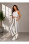 Women's Striped Muslin Trousers High Waist Elastic Waist Lace-Up Loose Leg Summer Trousers - - 2
