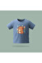 Children's Capybara with Star Pattern Printed T-Shirt 100% Cotton Single Jersey Fabric - Blue