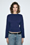 Comino women's round neck fitted stretch fabric Slim Fit navy blue blouse - 5