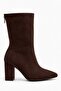 Daisy Women's Brown Suede Boots - Pointed Toe Thick Heeled Brown Boots with Back Zipper - 2
