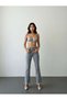 Women's Gray High Waist Flare Jean Pants with Tassel Cuffs and 5 Pockets - 2