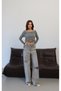 Women's Gray Laser Low Waist Reverse Belt Detailed Laser Washed Ripped Wide Leg Jean Trousers - 2