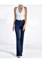 Women's Rinse High Waist Half Spanish Leg Navy Blue Denim Jean Trousers - 4