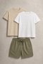 Men's Linen Khaki Shorts & Beige-White Basic Cotton 2-Piece T-Shirt Set – Premium Comfortable Fit 3-Piece Summer Set