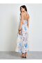 Multi-Color Graphic Print Halter Neck A-Line Maxi Dress - 4