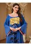 Blue Floral Sequin Embroidered Contrast Neck Maxi Jalabiya - 6