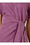 Pink Sloid Tie-Up Detail Short Cap Sleeves Shirt Midi Dress - 4