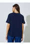 Dark Blue Round Neck Embroidered Regular T-Shirt - 4