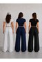 3-Piece Sweatpants Set Women's Black Gray Navy Blue High Waist Trendy Wide Leg - 2