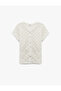 Slim Fit Cotton Crew Neck Short Sleeve Openwork Buttoned Cardigan