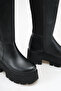 Helena Black Rustic Women's Daily High Sole Scuba Fabric Flat Rustic Wedge Heeled Boots - 2