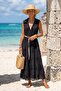 Italian Black Shirt Collar Sleeveless Lined Skirt Ruffle Belted Embroidered Silk Woven Dress 123 56 - 5