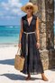 Italian Black Shirt Collar Sleeveless Lined Skirt Ruffle Belted Embroidered Silk Woven Dress 123 56 - 4
