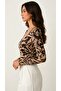 Women's Brown Patterned Round Neck Long Sleeve Viscose Blouse - 6