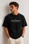 Unisex Black Oversize T-Shirt Short Sleeve Summer Combed Cotton Summer T-Shirt Minimal Los Angeles Printed Black Oversize T-Shirt - 2