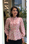 Women's Pink Floral Patterned High Collar Chiffon Blouse |   Buttoned and Seated Waist Stylish Blouse - 2