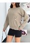 Women's Crew Neck Knitwear Sweater with Side Button Detail, Oversize Relaxed Fit