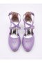 Purple Glitter Cross Buckle Girls' Heeled Shoes - 5