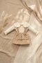 Baby Girl Brown Muslin Salopet Skirt and Bow Collar Bodysuit Combination - Vintage Style Stylish Baby Set - 4