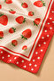 Women's Strawberry Patterned 50X50 cm Satin Scarf, Red Edged Silky Textured Square Neck Hair and Bag Accessory - 3