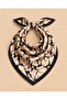 Women's Black Abstract Floral Patterned Cream 50X50 cm Satin Scarf, Black Edged Silky Textured Square Neck Hair and Bag Accessory