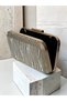 Gold Gold Dore Metal Handle Striped Laser Patterned Women's Evening Dress Bag Wedding Engagement Graduation - 2