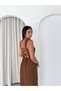 Women's Strappy Sleeveless Square Neckline Slit Linen-Like Appearance Backless Adjustable Maxi Long Casual Dress Kk1200