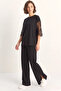 Women's Lace Sleeves Oversize Basic t Shirt Elastic Waist Loose Pants Bottom Top Modal Black Set - 3