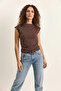 Women's Degaje Collar Polka Dot Lycra Brown Beige Blouse with Side Gathered Detail - 6