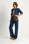 Women's Velvet Collar Jacket Color-Blocked Wide Leg Denim Navy Blue Set - 2
