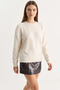Women's Soft Textured Floral Pattern Embroidered Knitwear Cream Sweater - 3