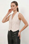 Women's V-Neck Buttoned Beige Vest - 5
