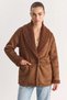 Women's Fur Lined Shawl Collar Suede Light Brown Coat with Pocket Detail - 5
