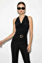Women's Degaje Collar Halter Neck Draped Black Blouse with Accessory Belt - 4