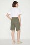 Women's Elastic Waist Tie Pocket Detailed Cotton Linen Green Shorts - 5