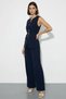 Women's Belt Detailed Vest and Palazzo Trousers Navy Blue Top and Bottom Set - 2