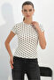 Women's Crew Neck Short Sleeve Polka Dot White Blouse - 5