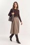 Women's Pleated Detailed Midi Length Belted Milk Brown Skirt - 3
