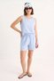 Women's Thick Strap Blouse with Elastic Waist and Pocket Detail Shorts Muslin Baby Blue Set - 2
