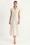Women's Gold Buttoned Waist Detailed Linen Beige Dress - 7