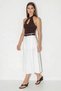 Women's Belted High Waist Pleated Detailed A-Line Maxi White Skirt - 3