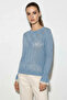 Women's Openwork Crew Neck Flounce Sleeves Lightweight Flowy Knitwear Baby Blue Sweater - 4