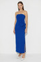 Women's Strapless Maxi Cobalt Blue Dress with Floral Accessories and Slit Detail