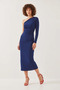 Women's One-Shoulder Gathered Long Navy Blue Dress - 6