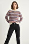 Women's Patterned Knitwear Ecru Sweater with Shoulder Patches - 6